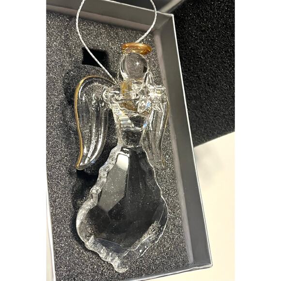 NEW Crystal Glass ANGEL ORNAMENT Chandelier Clear Prism Star Gold Halo Figurine - Picture 1 of 5